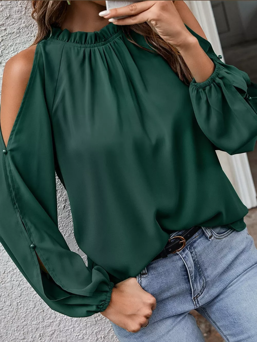 Cold Shoulder Frill Neck Blouse, image 7