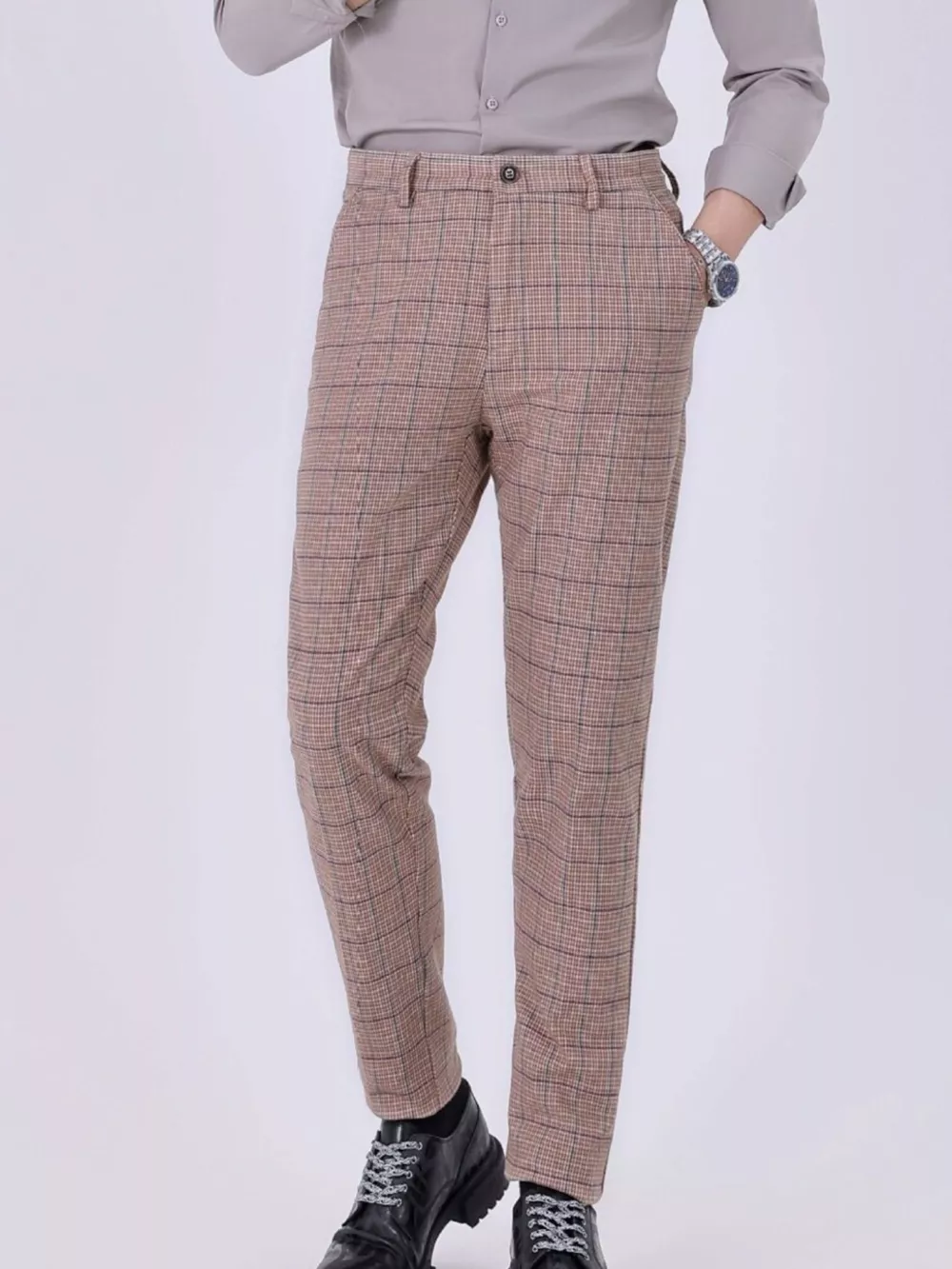 Men's Slim Fit Plaid Pants, image 2