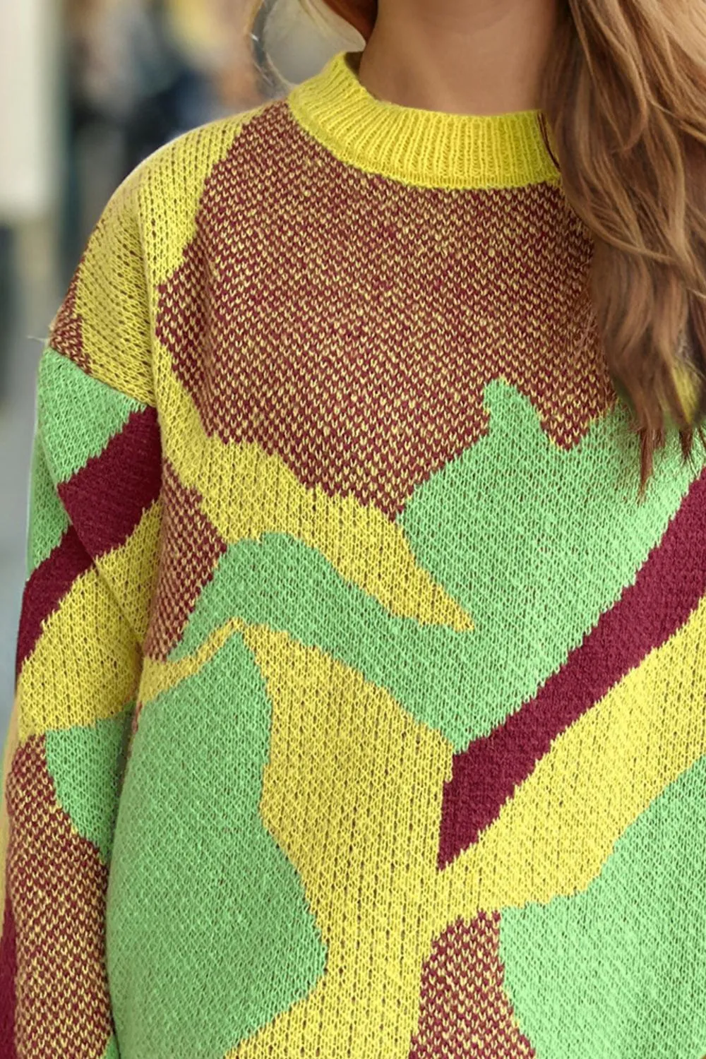 Contrast Round Neck Long Sleeve Sweater, image 3