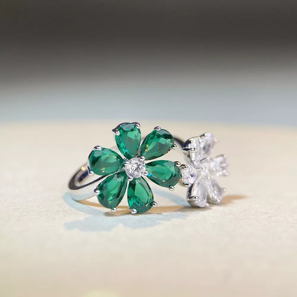 925 Sterling Silver Zircon Flower Ring, image 6