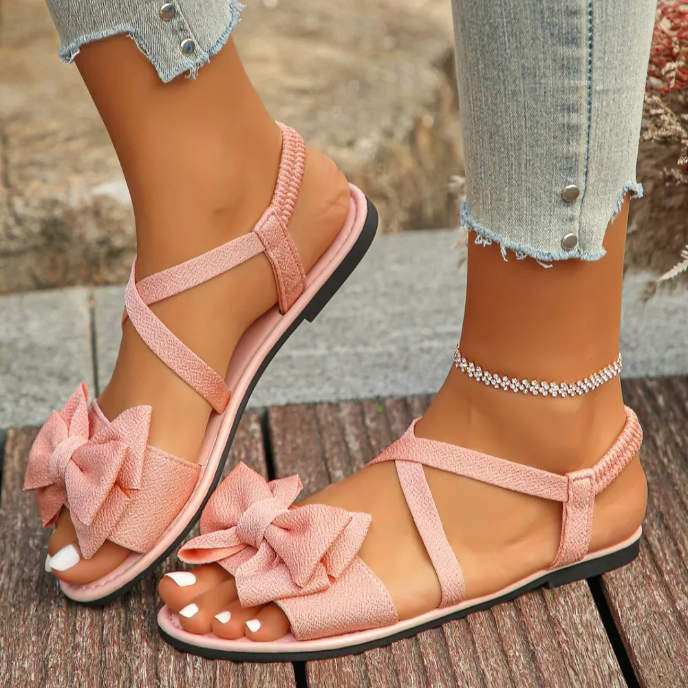 Bow-Decor Crisscross Ankle Strap Sandals, image 13