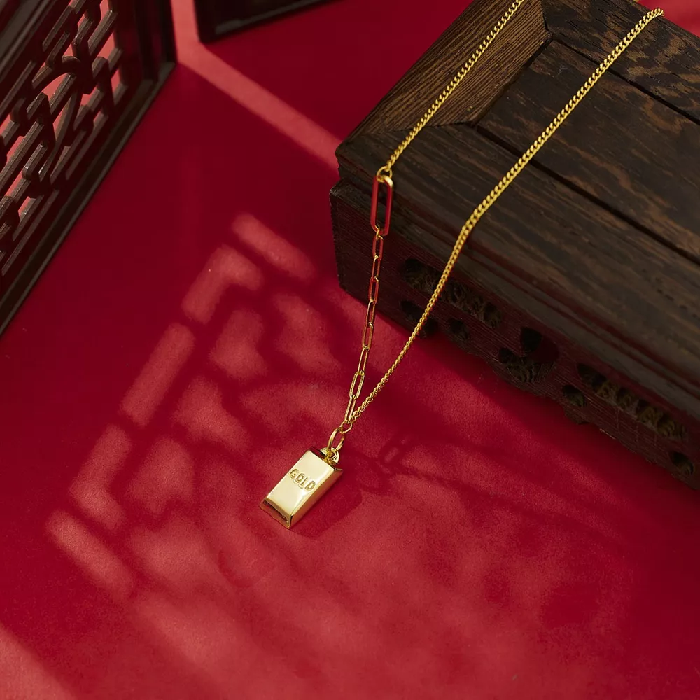 18K Gold-Plated Bar Pendant Necklace, image 4