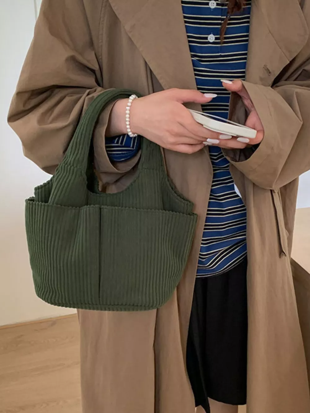Corduroy Solid Color Handbag, image 9
