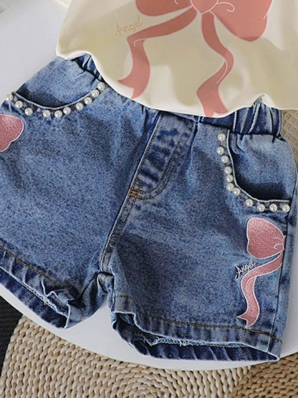 Children's Bowknot T-shirt and Denim Shorts Set, image 17