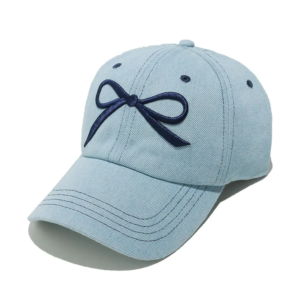 Bow Embroidered Denim Baseball Cap, image 3