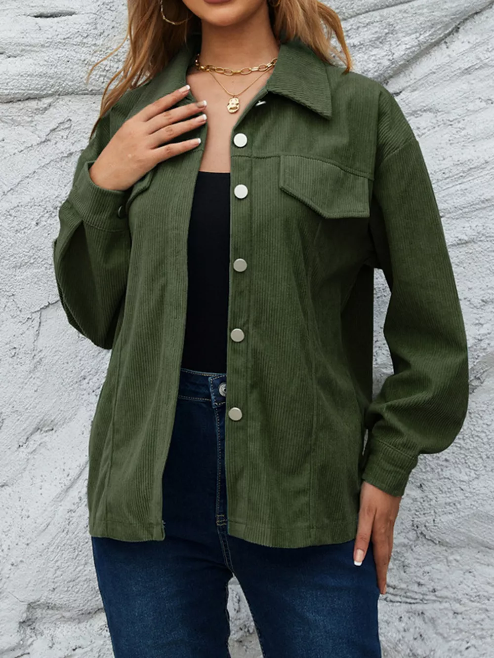 Corduroy Button-Down Shirt with Chest Pockets, image 6