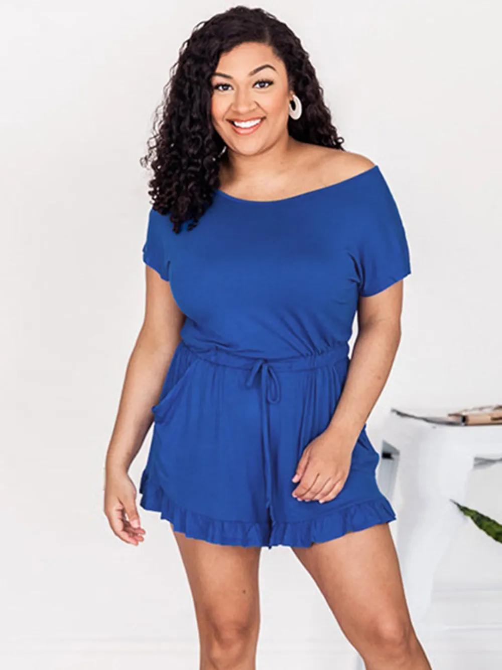 Ruffled Boat Neck Short Sleeve Romper, image 6