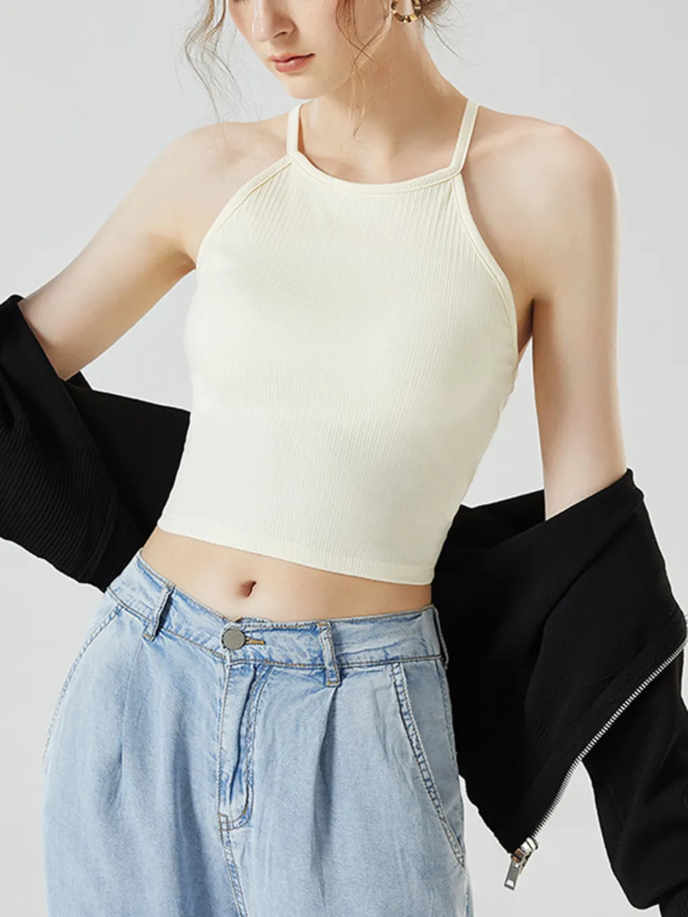 Grecian Neck Cropped Tank with Chest Pads, image 17
