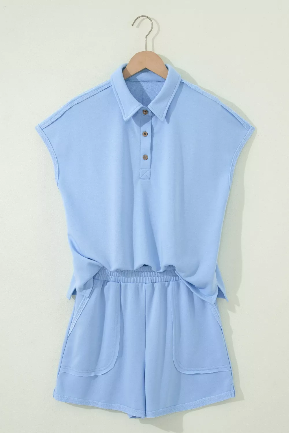 Casual Polo Collar Sleeveless Top and Shorts Set, image 4