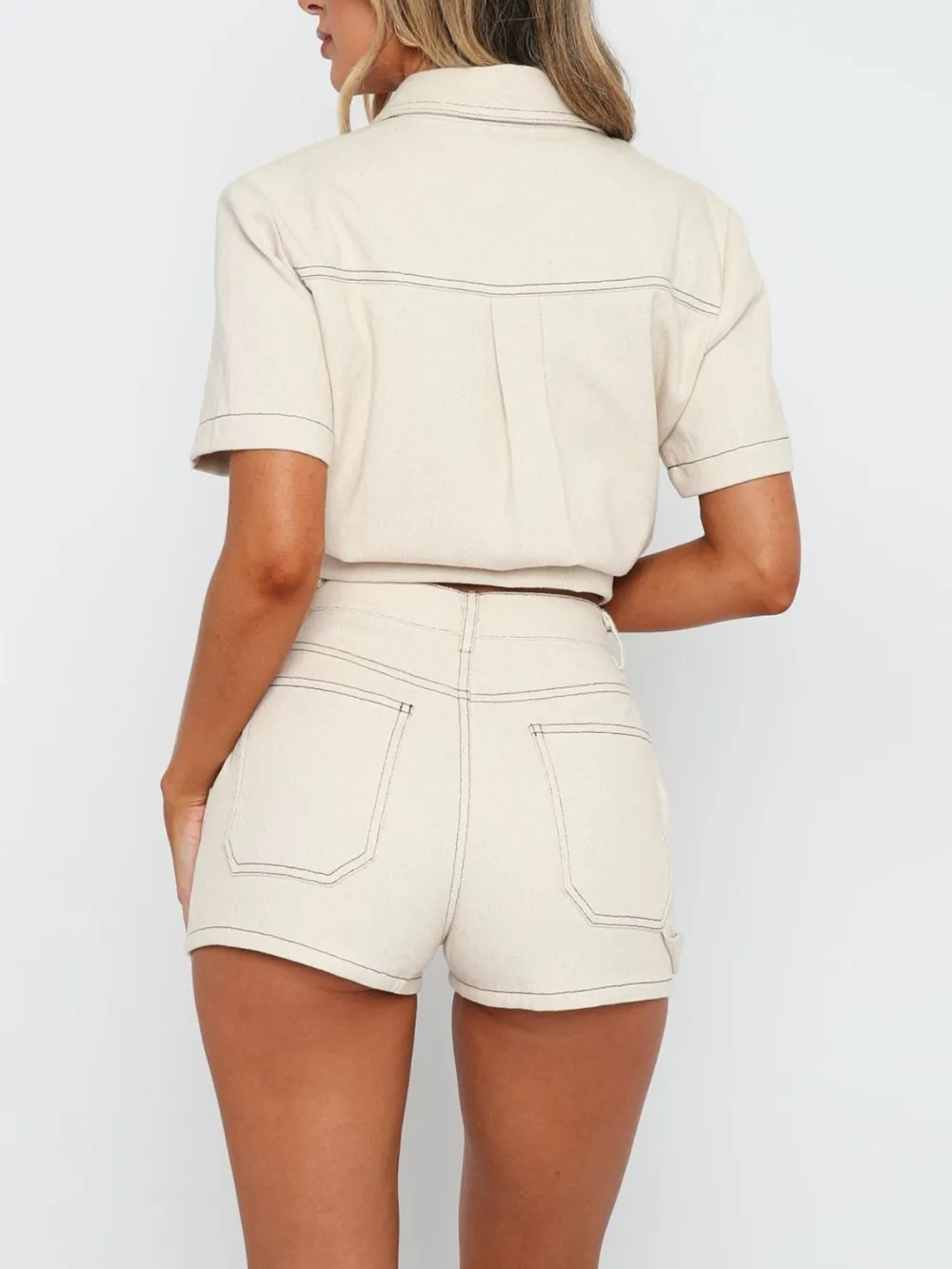 Button Up Short Sleeve Top and Shorts Denim Set, image 4