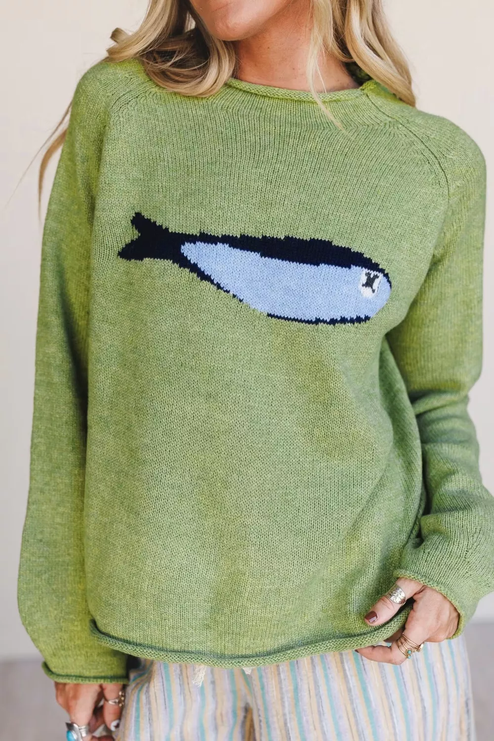 Fish Graphic Round Neck Sweater, image 3