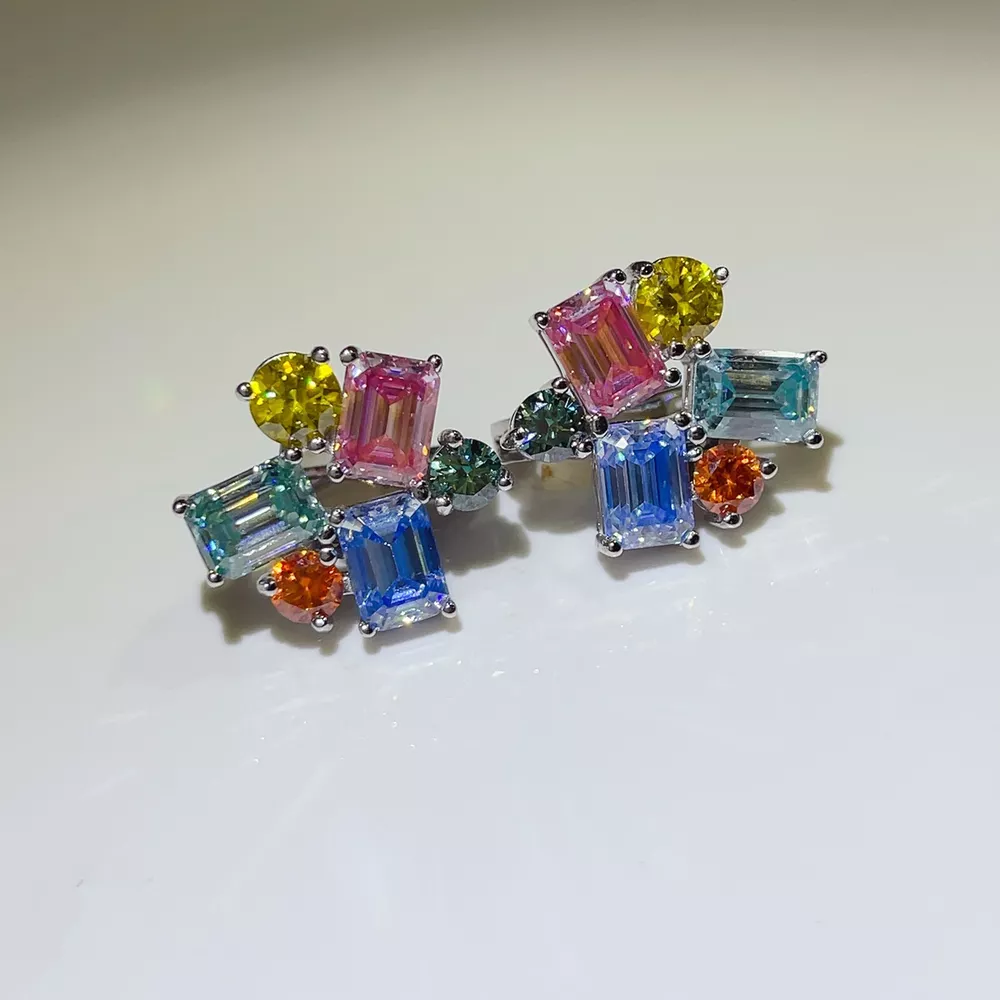 925 Sterling Silver Moissanite Multi-Color Earrings