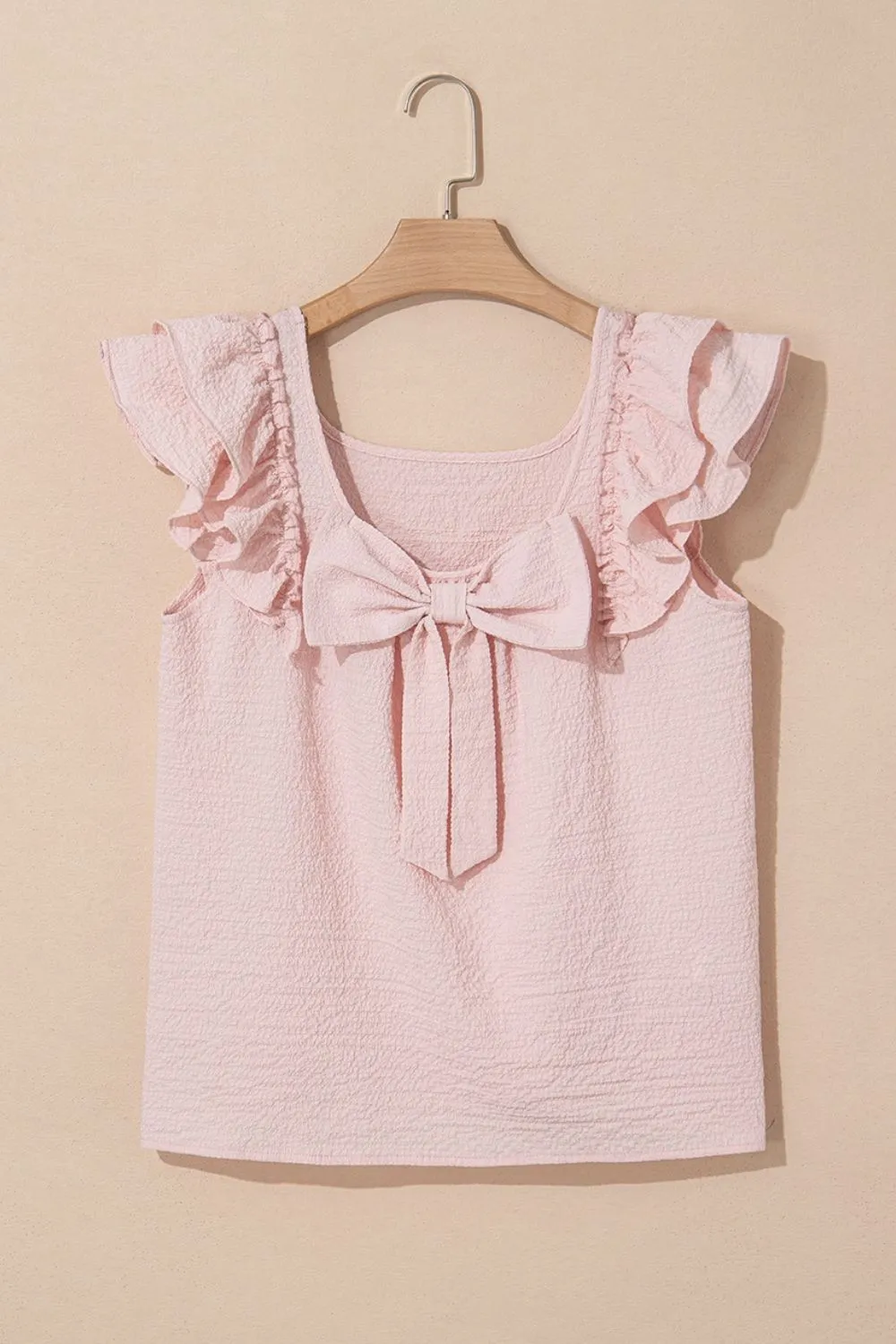 Textured Bow Knot Frilled Butterfly Sleeve Blouse, image 5