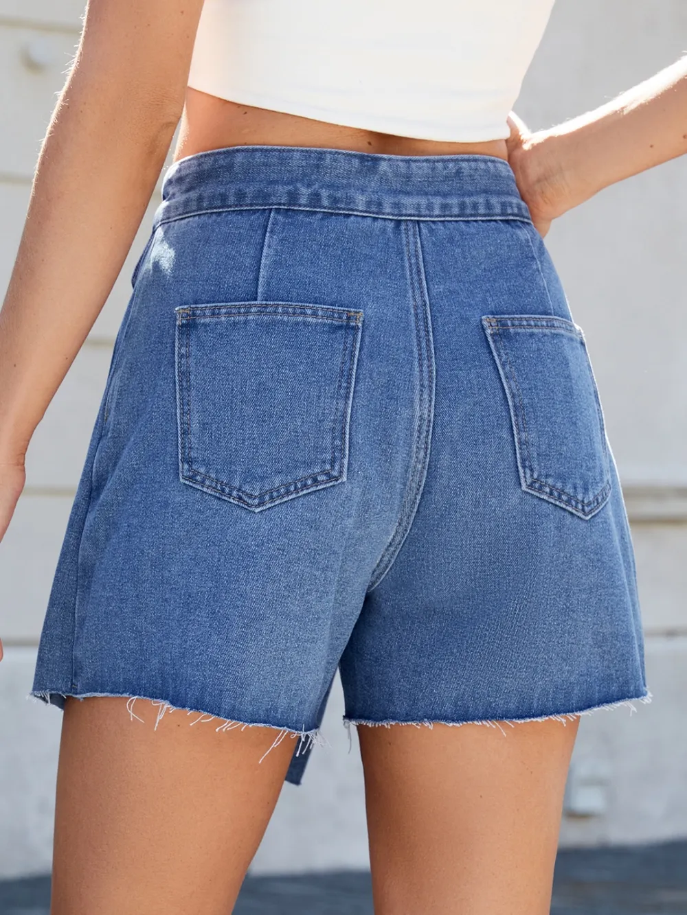 Frayed Hem Asymmetrical Denim Skort, image 7