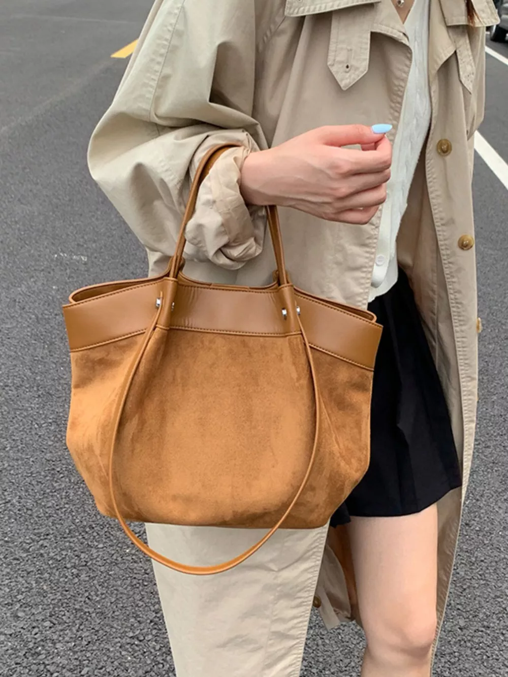 Suede and Leather Trim Shoulder Bag, image 3