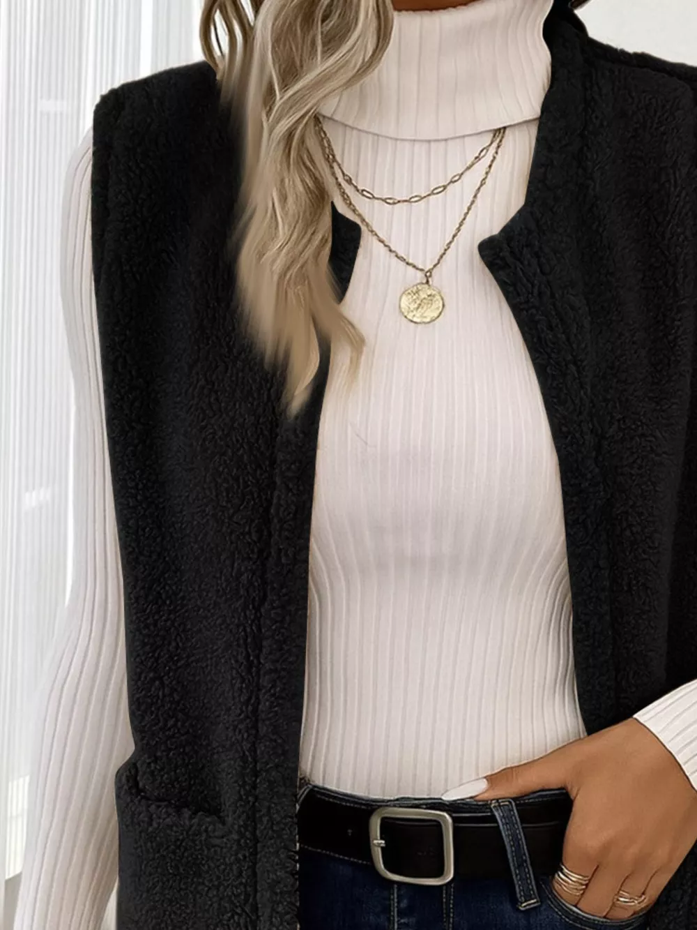 Sleeveless Fuzzy Fleece Vest Coat, image 14