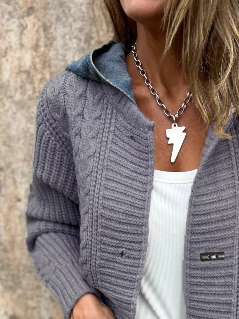 Full Size Hooded Cable Knit Longline Cardigan Plus Size, image 4