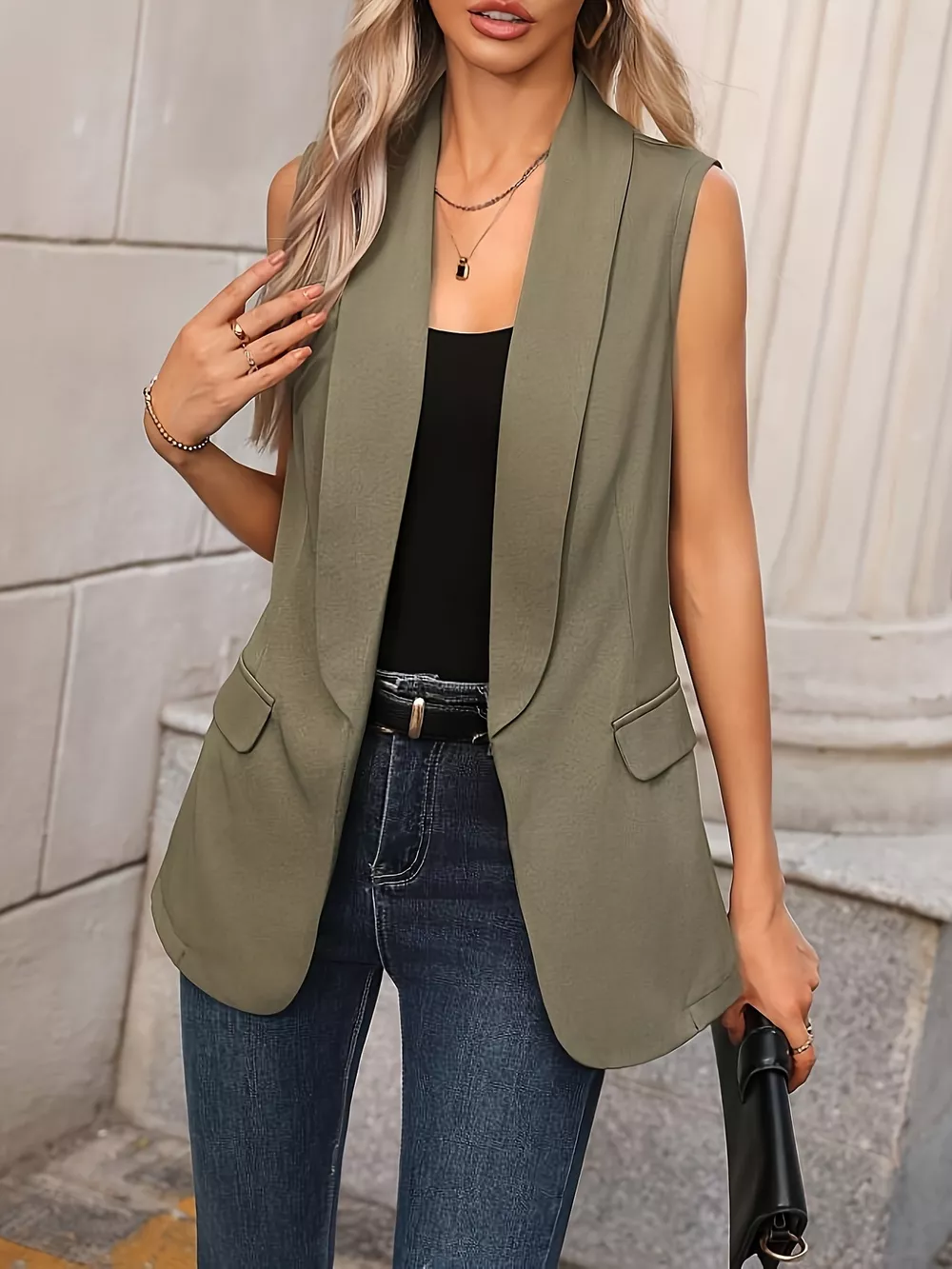 Sleeveless Shawl Collar Vest Coat, image 8