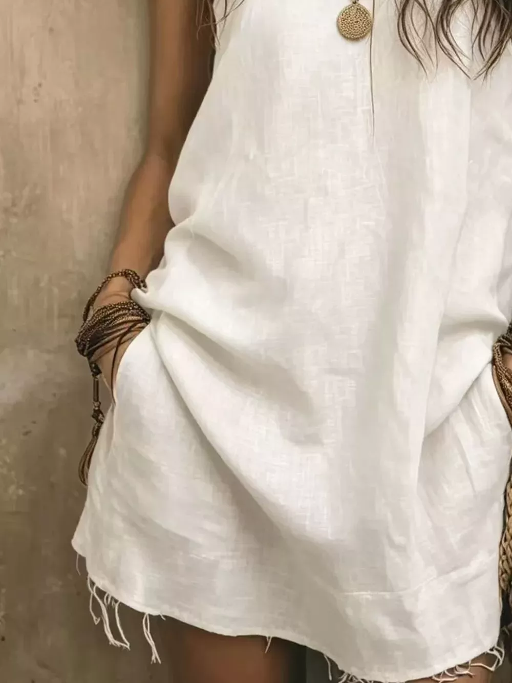 One-Shoulder Mini Dress with Frayed Hem, image 2
