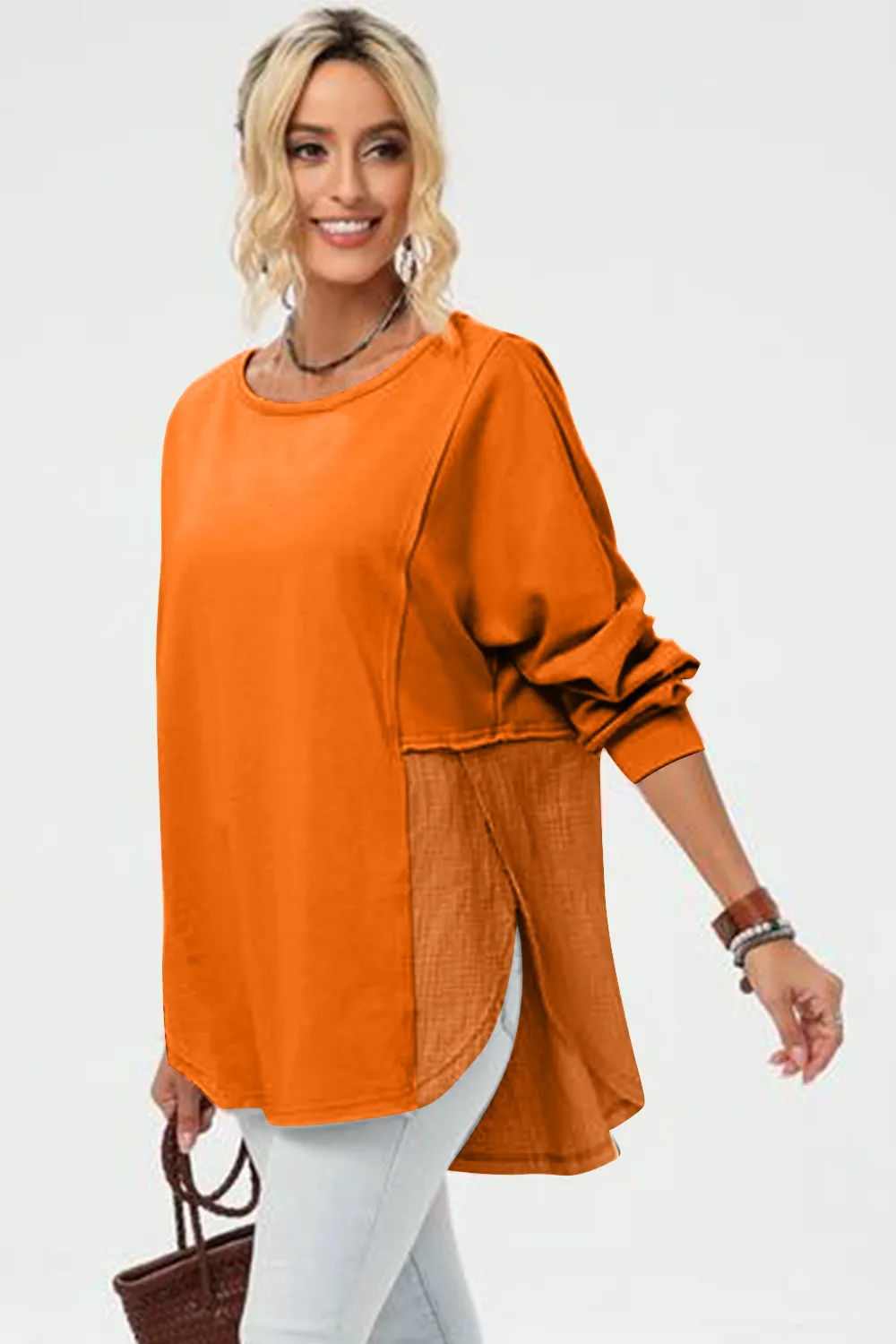 Full Size Long Sleeve High-Low T-Shirt, image 7