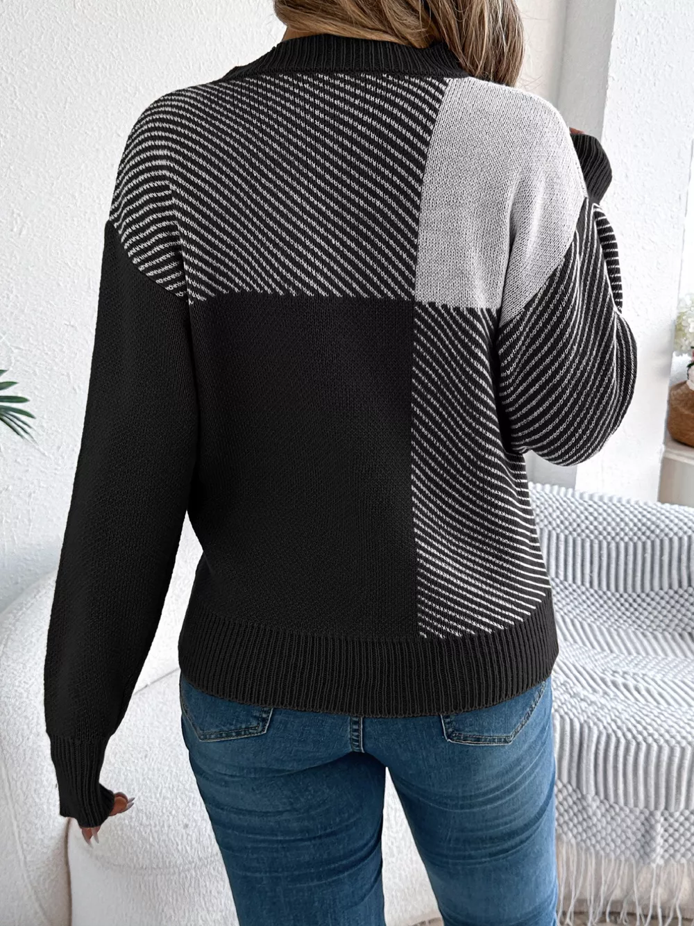 Color Block Striped Round Neck Sweater, image 14