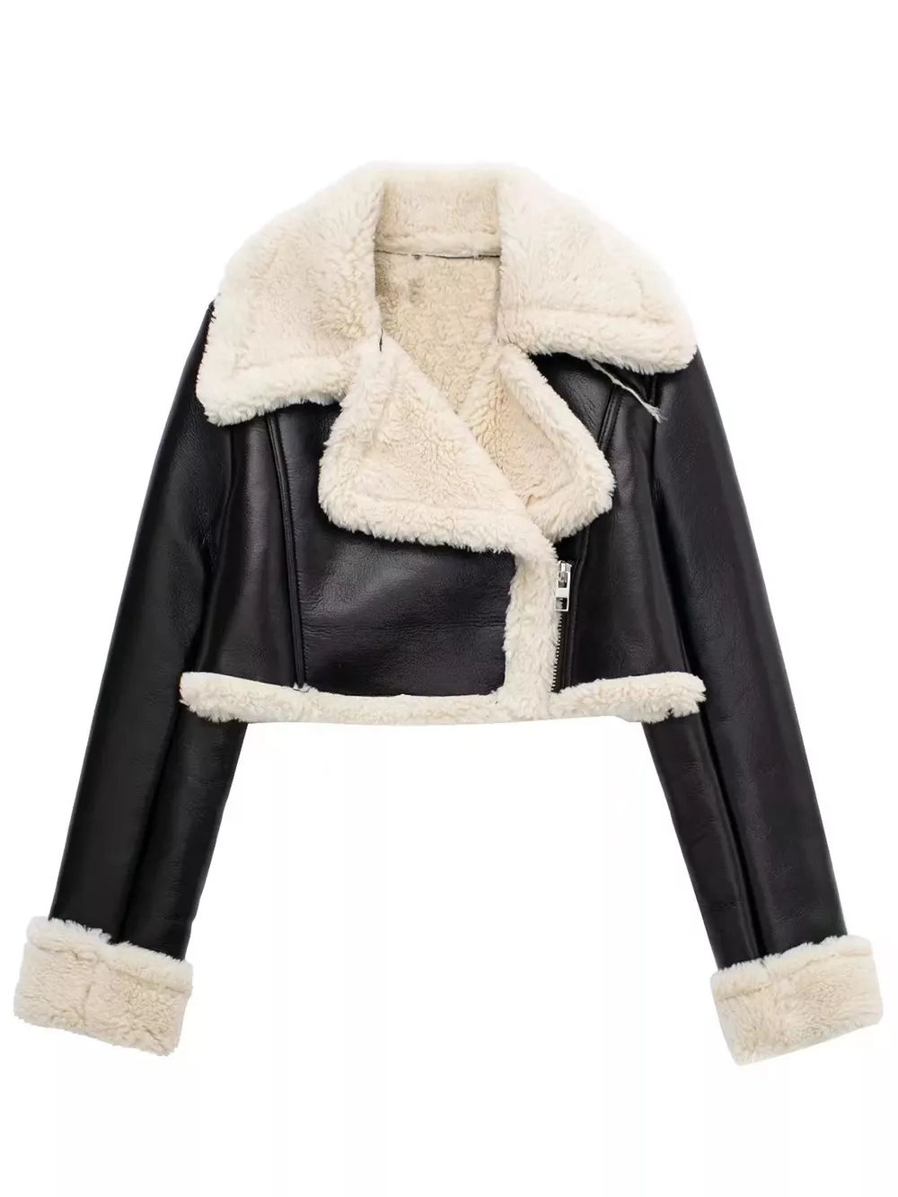 Collared Neck Long Sleeve Plush Cropped Jacket, image 9