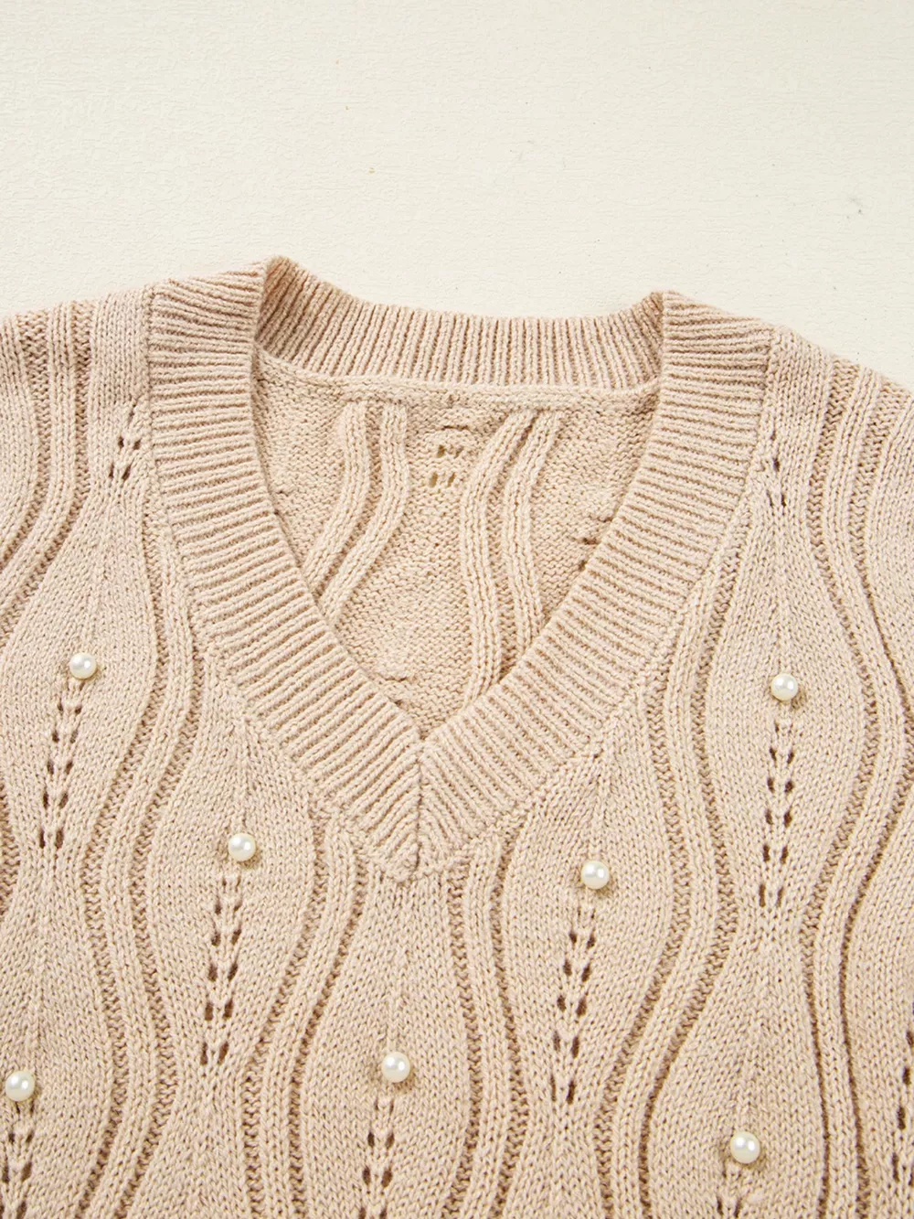 Pearl-Embellished V-Neck Pullover Sweater, image 9