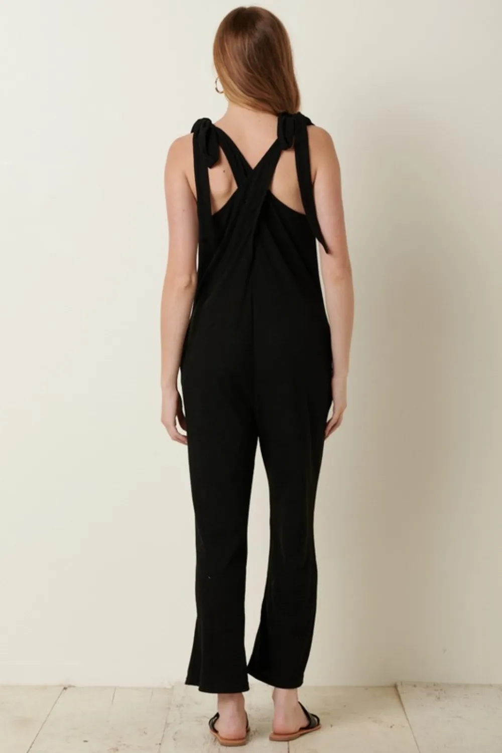 Rib Knit V-Neck Cross Back Jumpsuit, image 4