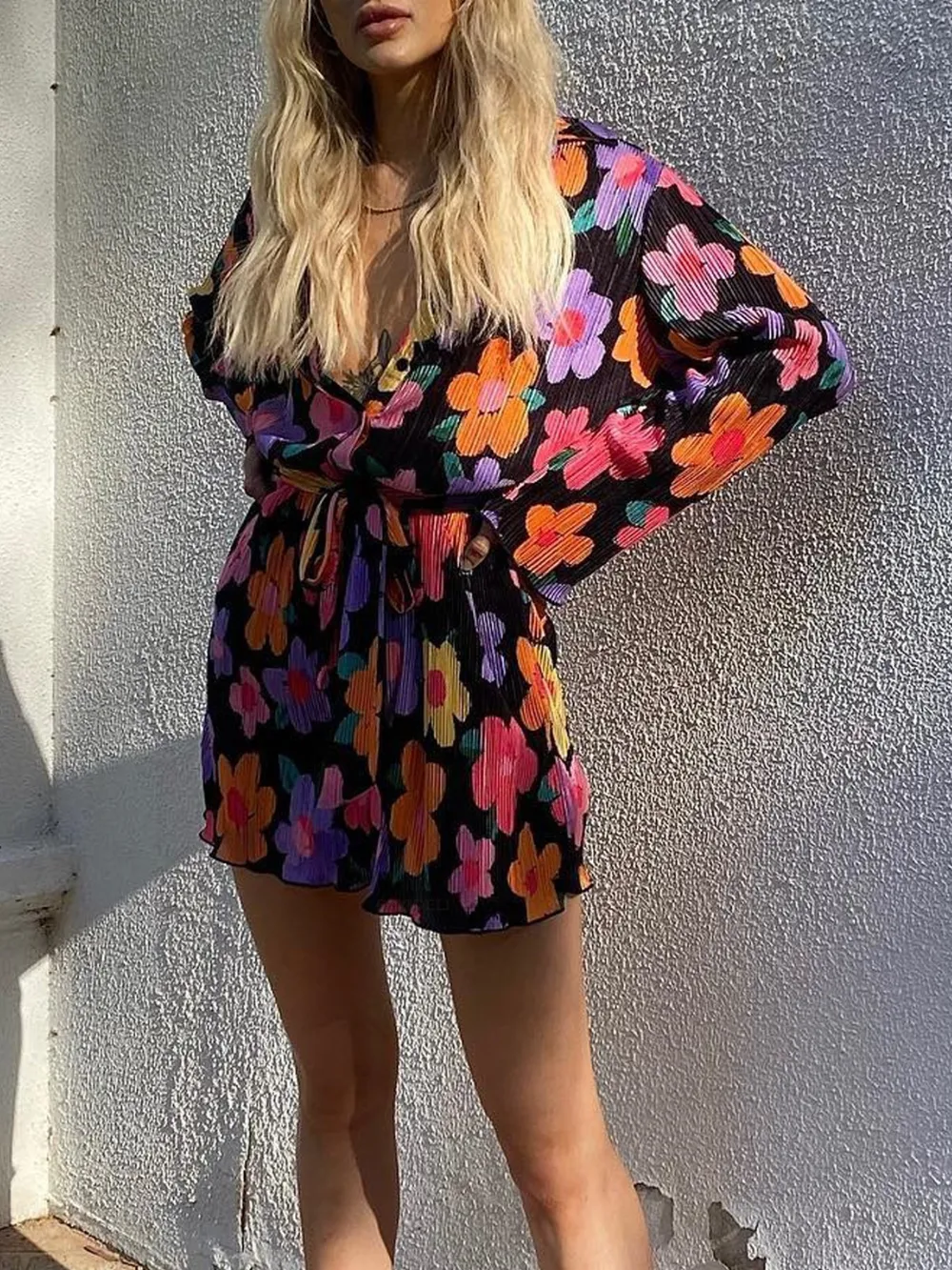 Printed Long Sleeve Mini Dress, image 18