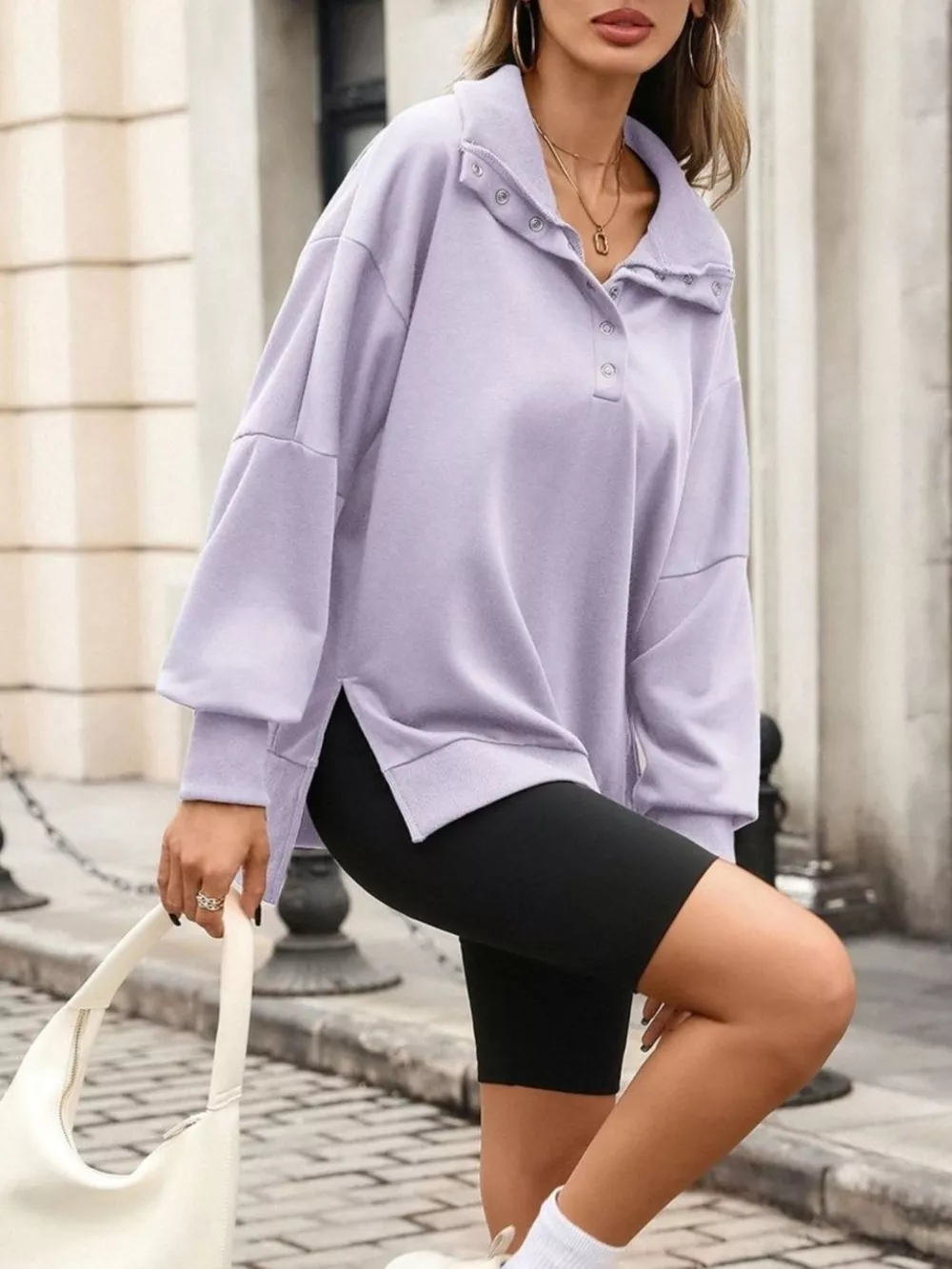 Side Slit Half Snap Sweatshirt, image 18
