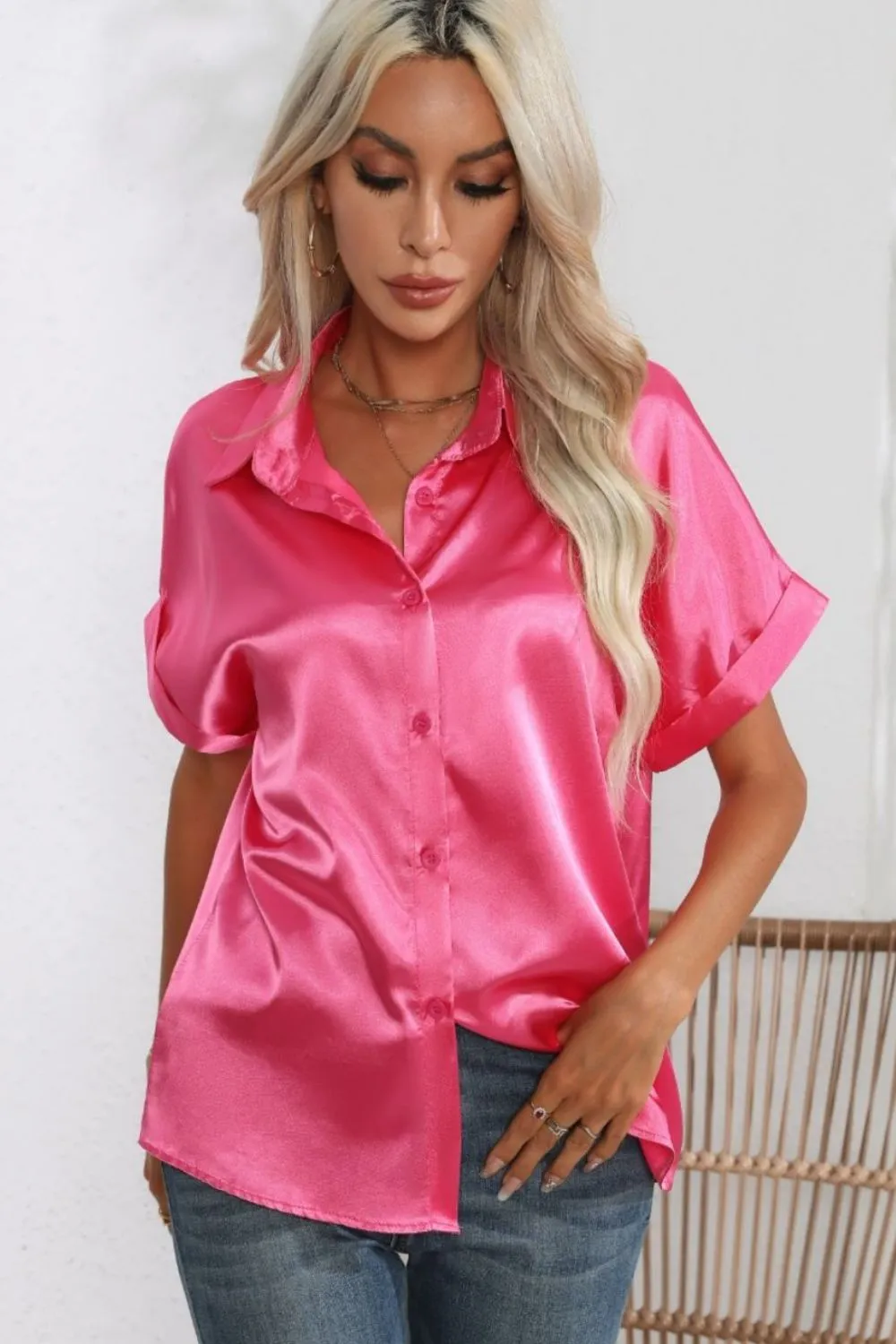 Collared Neck Short Sleeve Shirt, image 15