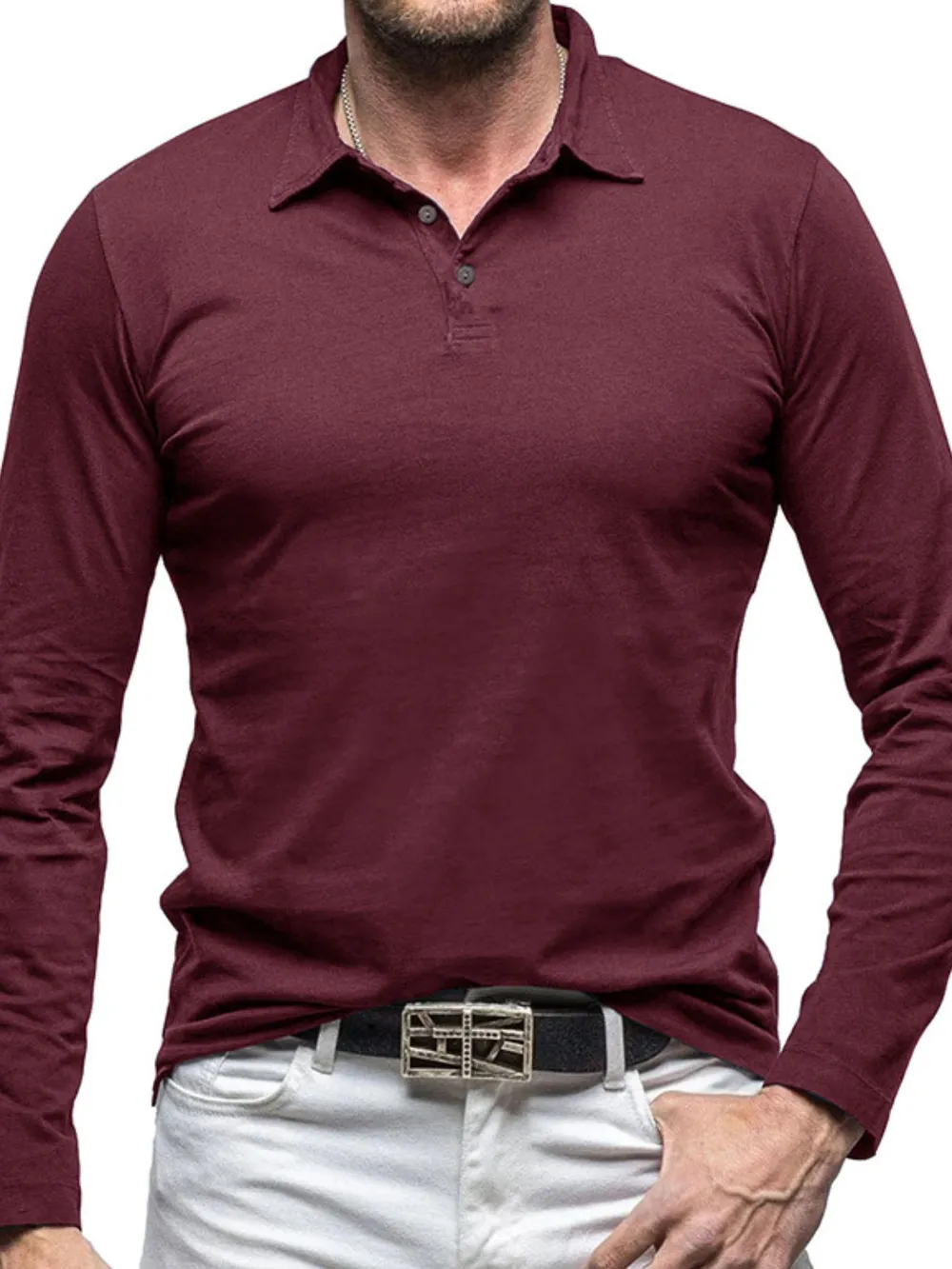 Men's Collared Neck Long Sleeve Polo, image 13