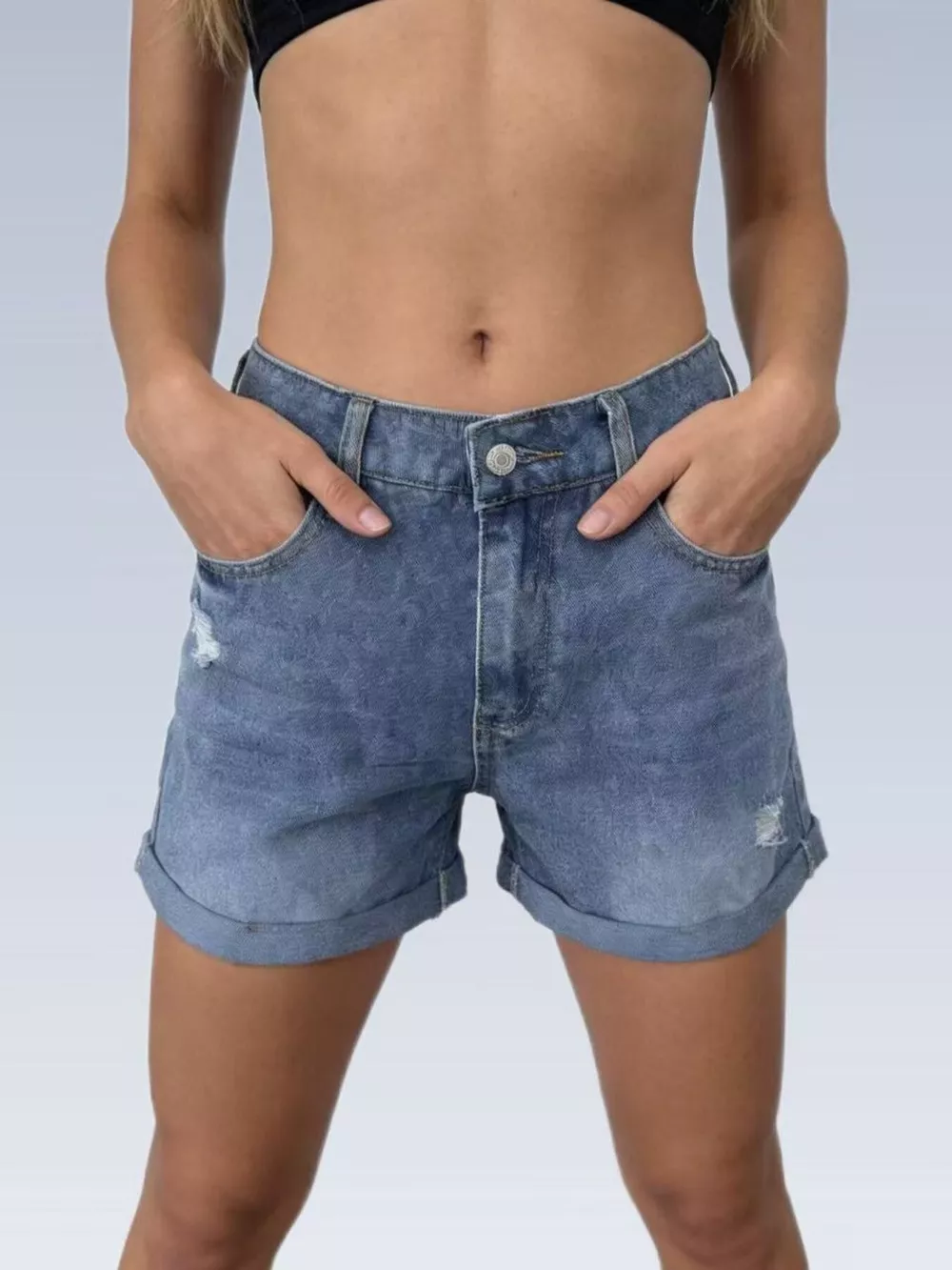 Ripped High-Waisted Denim Shorts, image 5