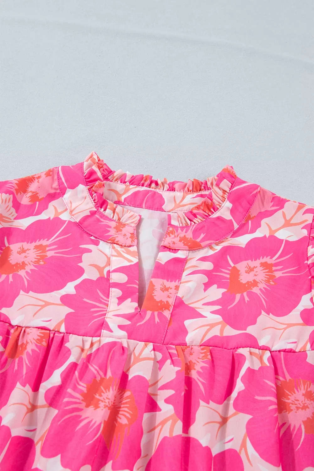 Short Bubble Sleeve Summer Floral Blouse, image 4