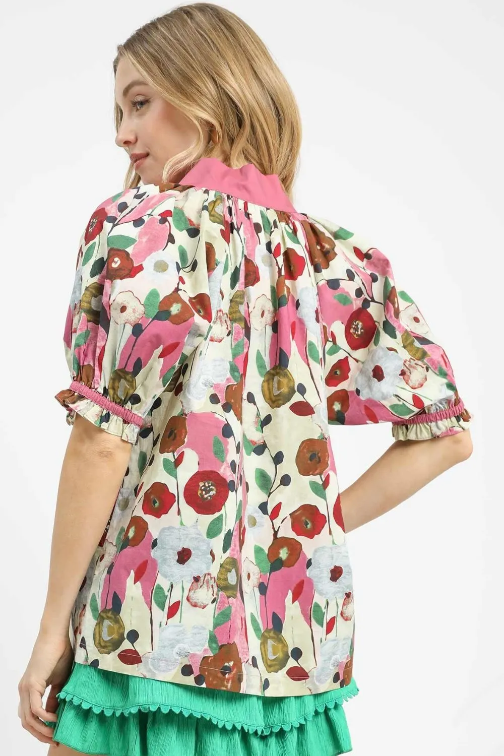 Floral Print Puff Sleeve Oversized Blouse, image 3