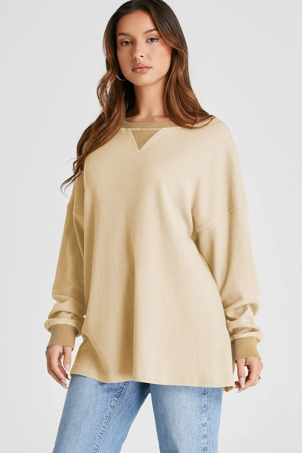 Waffle-Knit Long Sleeve Sweatshirt, image 15