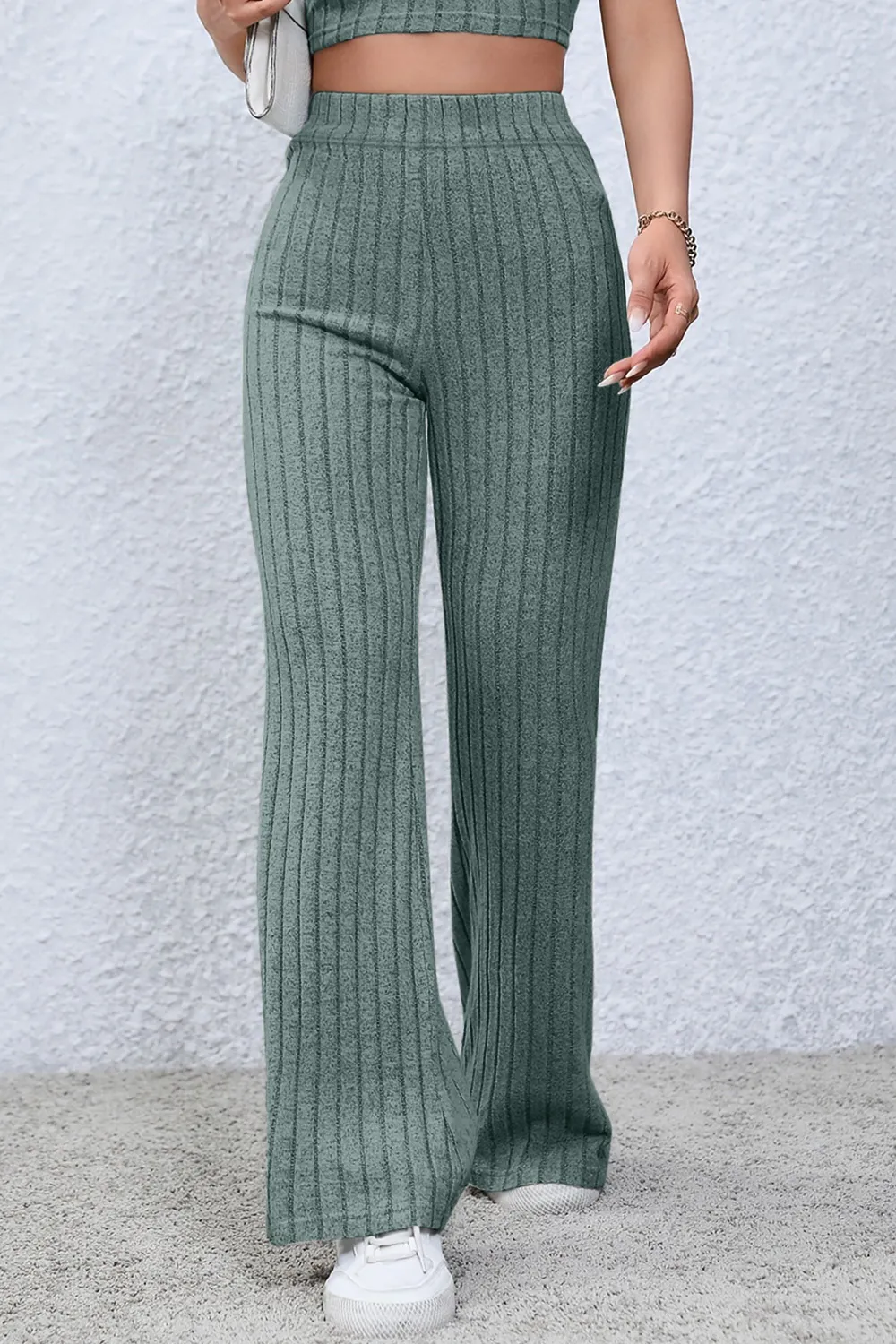 Full Size Ribbed High Waist Flare Pants, image 19