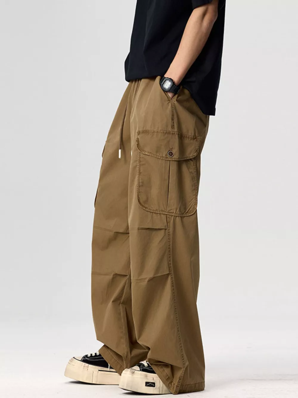 Men's Plus Size Drawstring Wide Leg Cargo Pants, image 7