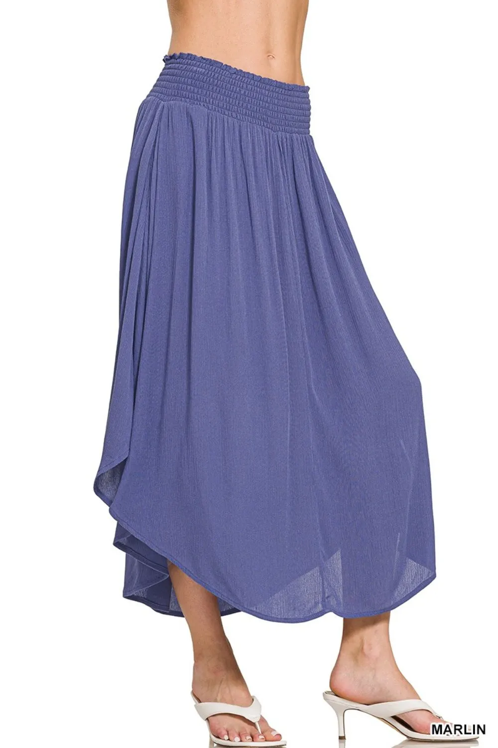 Woven Crinkle Smocked Waist Maxi Skirt W Pockets, image 3