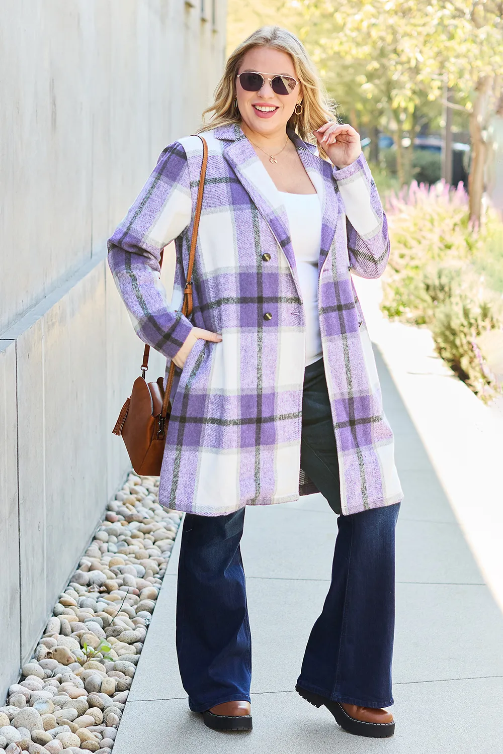 Full Size Plaid Button Up Lapel Collar Coat, image 35