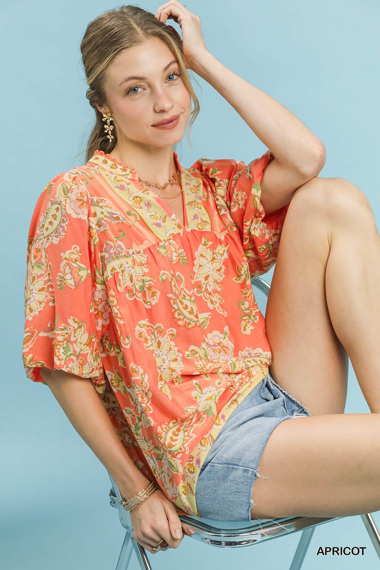Apricot Floral Boho Blouse, image 6