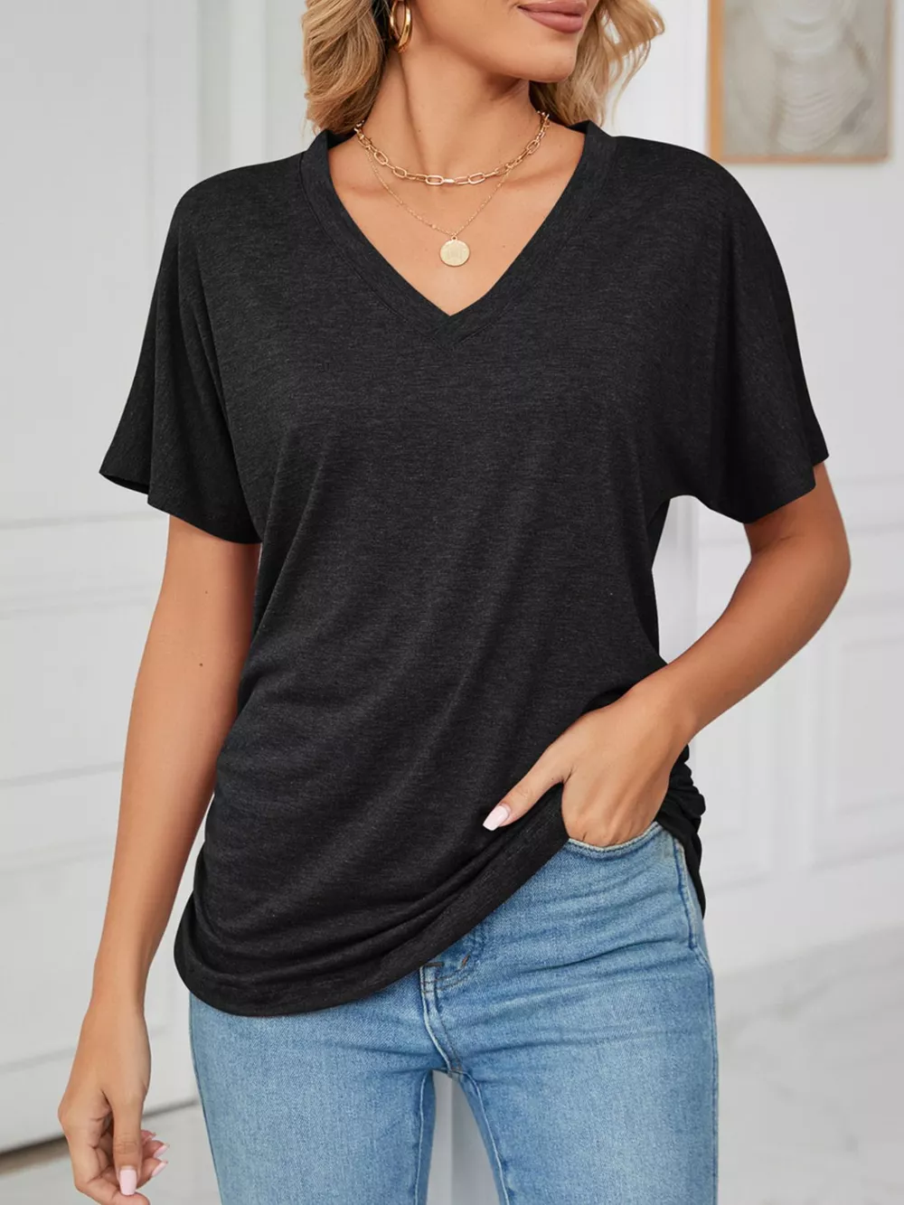 Casual V-Neck Short Sleeve T-Shirt, image 5