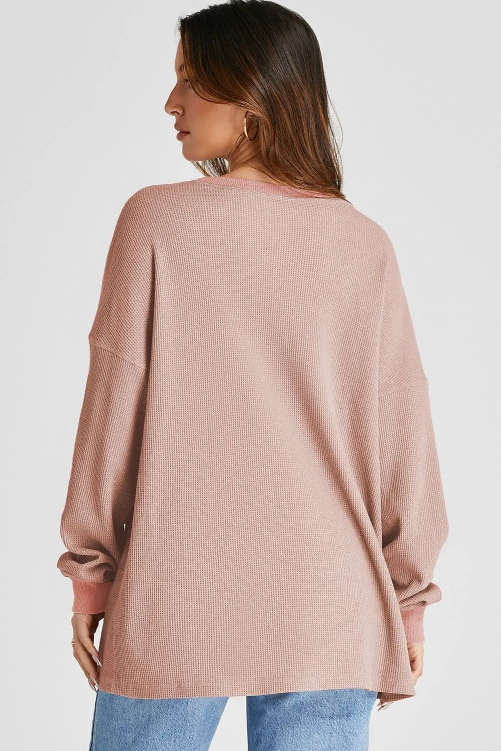 Waffle-Knit Long Sleeve Sweatshirt, image 22
