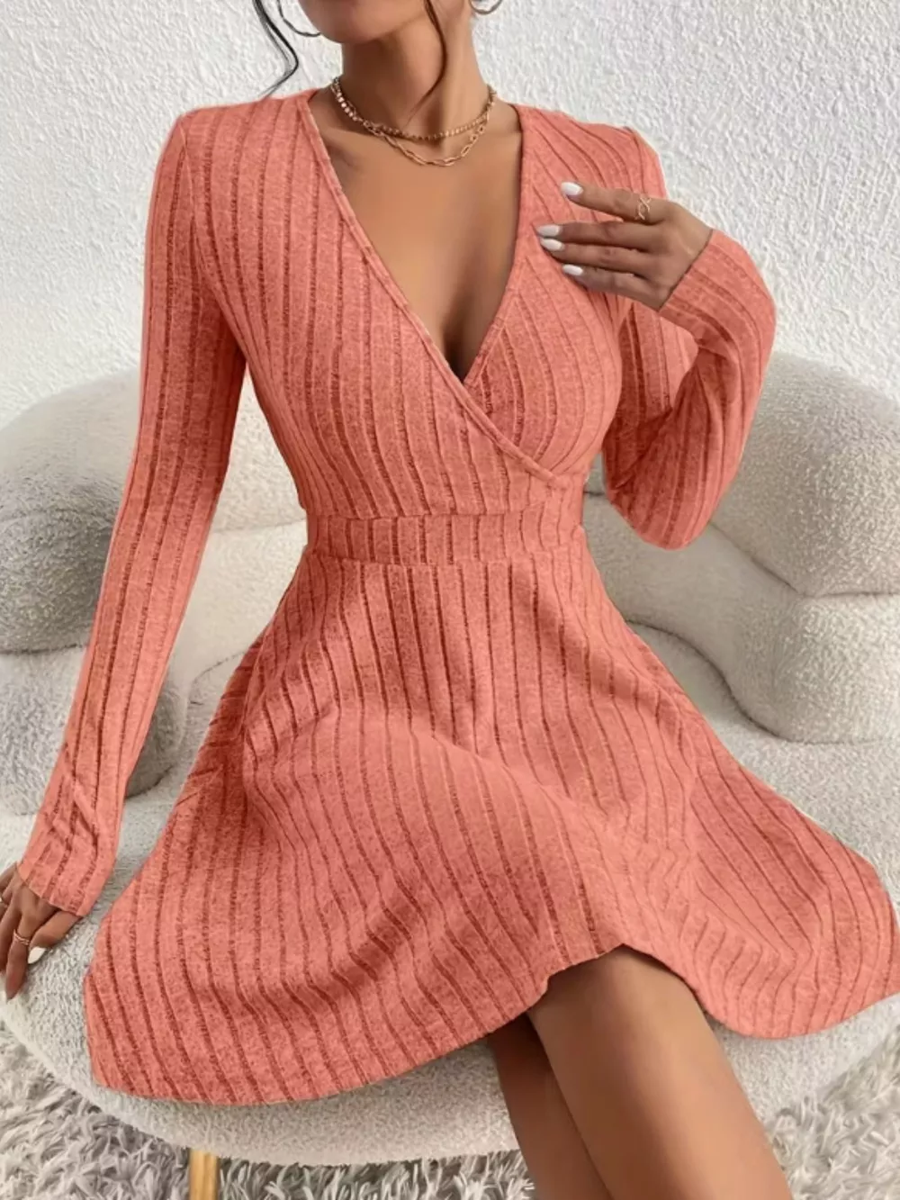 Ribbed Knit Wrap Mini Dress, image 22
