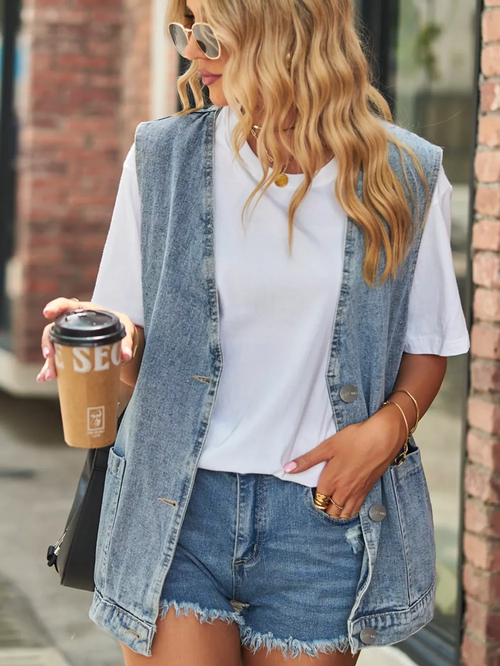 Sleeveless Button-Down Denim Jacket Vest, image 5