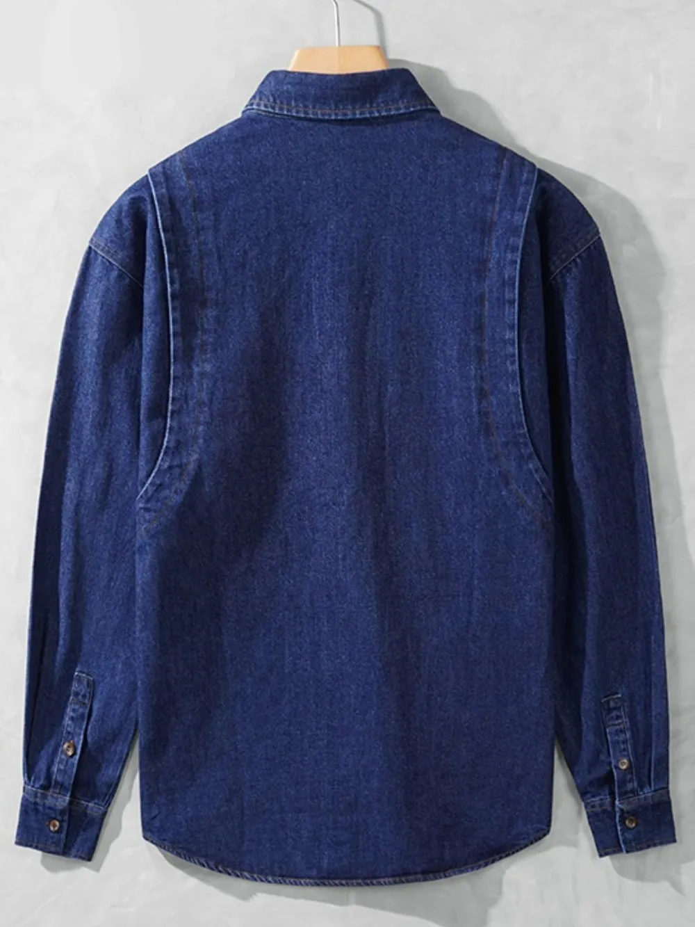 Men's Plus Size Button Up Long Sleeve Denim Shirt, image 9