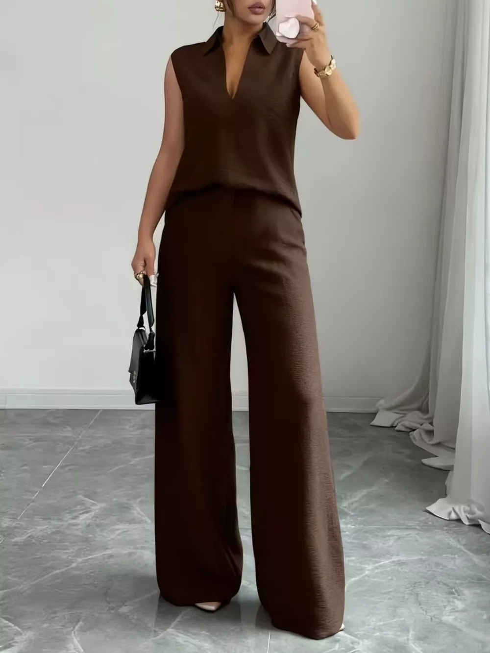 Sleeveless Top and Wide Leg Pants Set, image 2