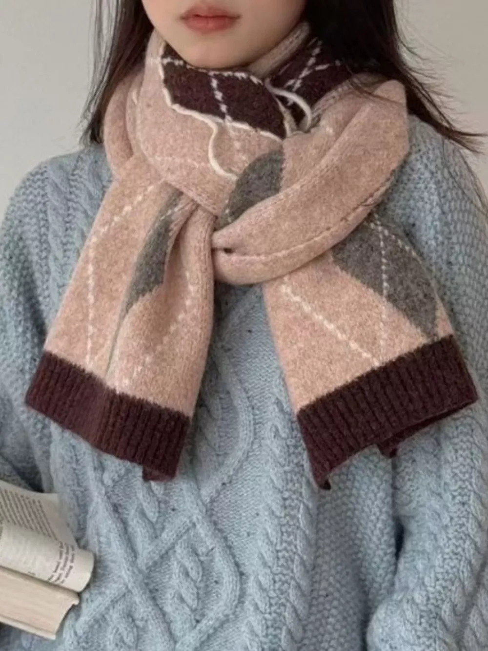 Classic Argyle Knitted Winter Scarf, image 6