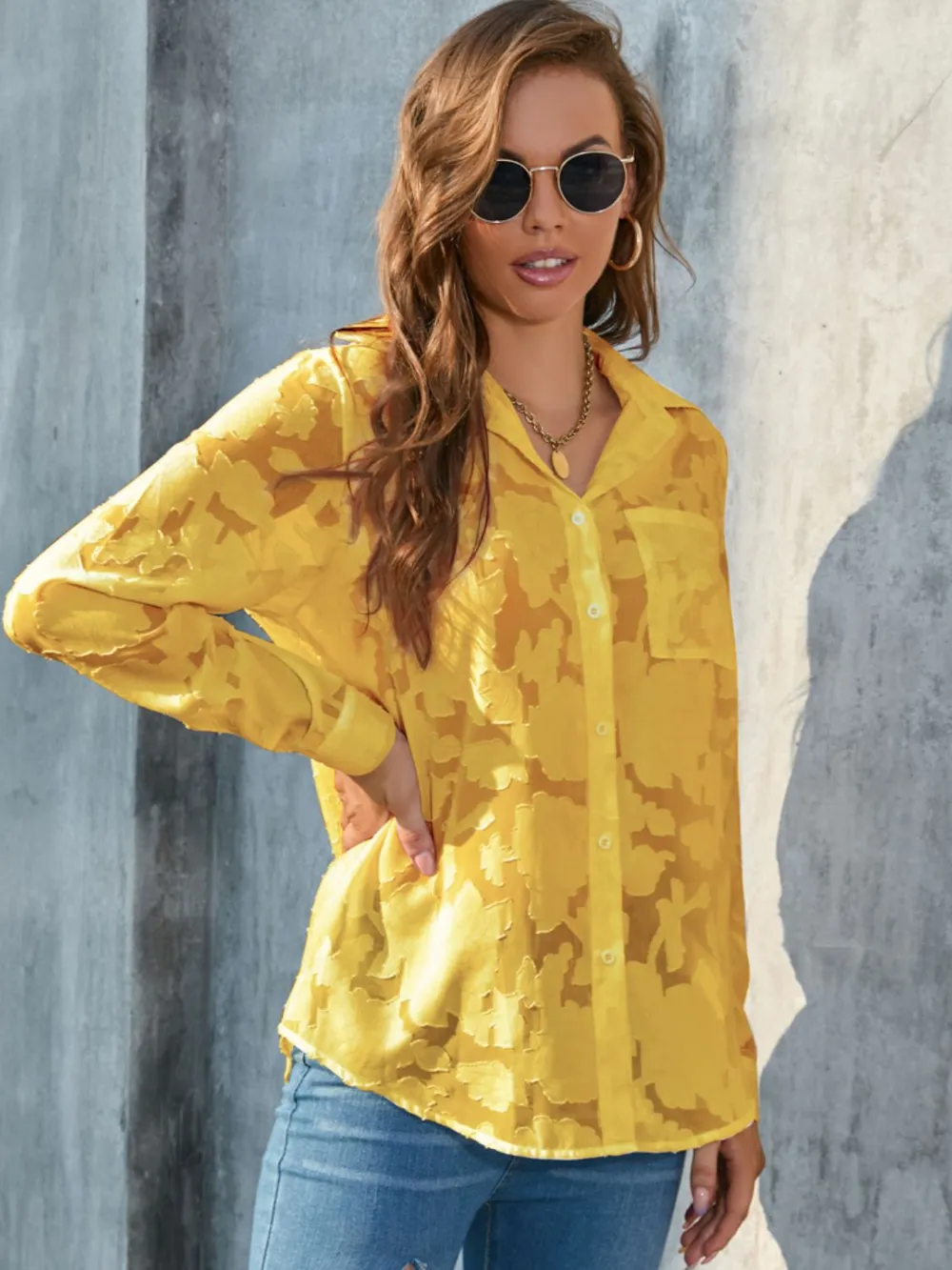 Full Size Collared Neck Long Sleeve Shirt Plus Size, image 10