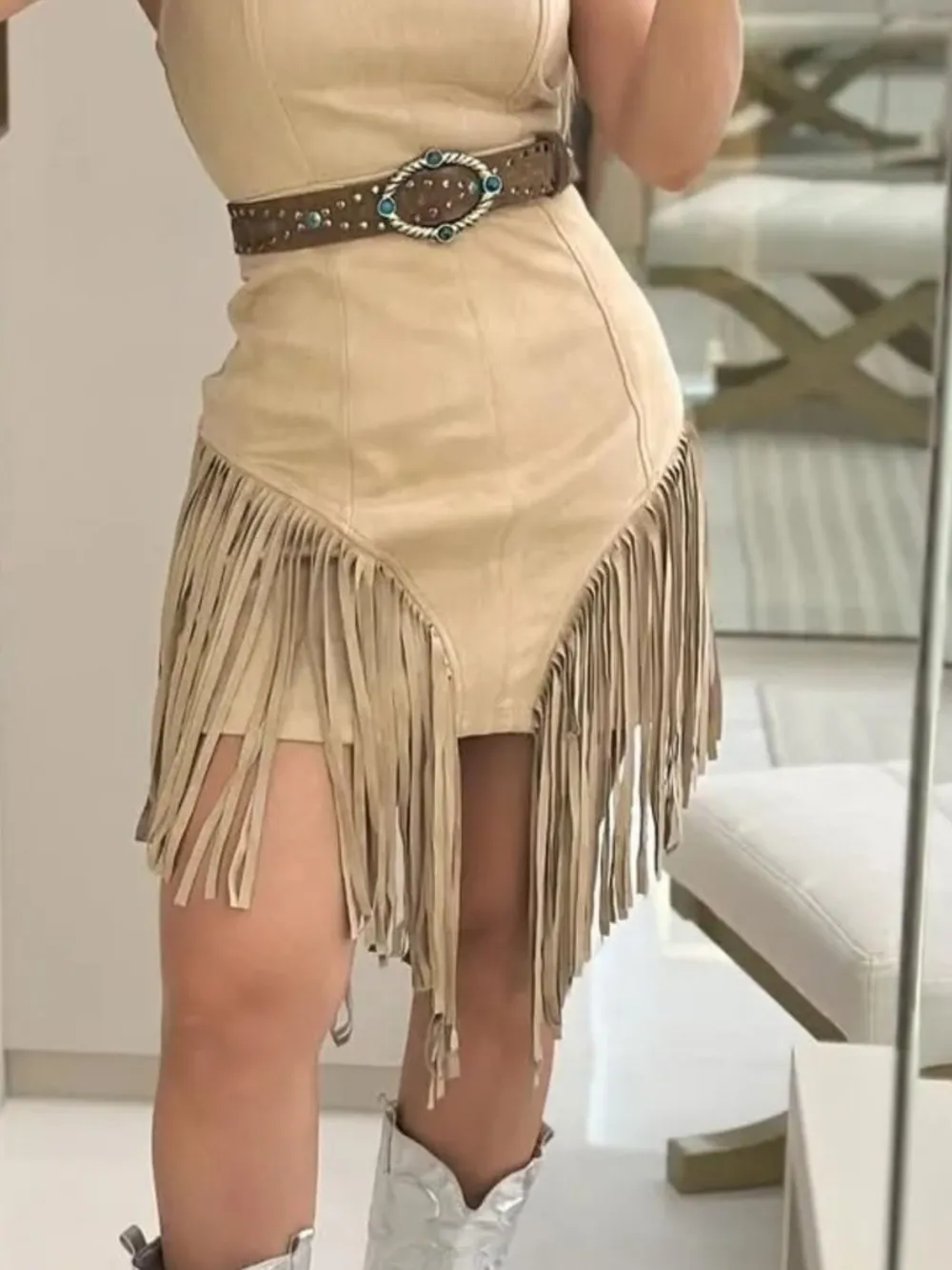 Fringe Square Neck Bodycon Mini Dress, image 5